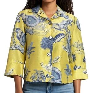 Herve Benard Blazer 6 100% Textured Silk Yellow Jacket